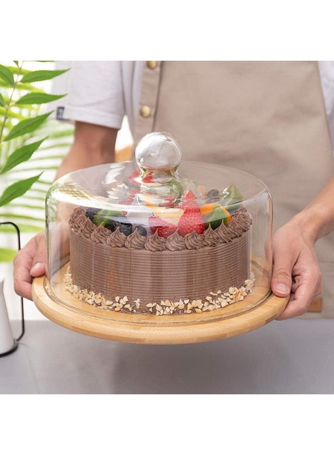 Glass Cake Dome Stand Dessert Serving Cloche Platter Bamboo Wood Snack Muffin Serving Tray with Cover Lid for Restaurant Wedding Party - Image 3
